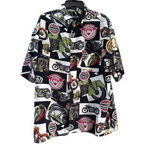 Men's Box Office Island Brand Button-Down Casual Shirt Motorcycle Theme Size L